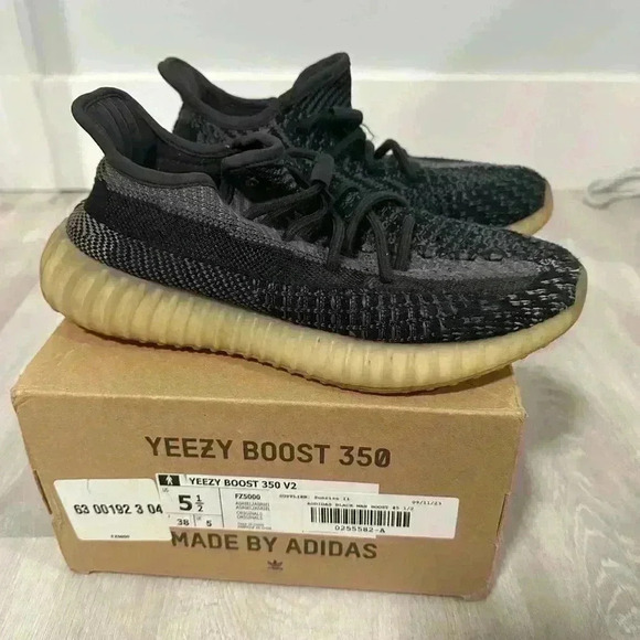 Yeezy Other - Yeezy x Adidas Black/Blue Knit Fabric Boost 350 V2 Carbon Sneakers Size 5 1/2